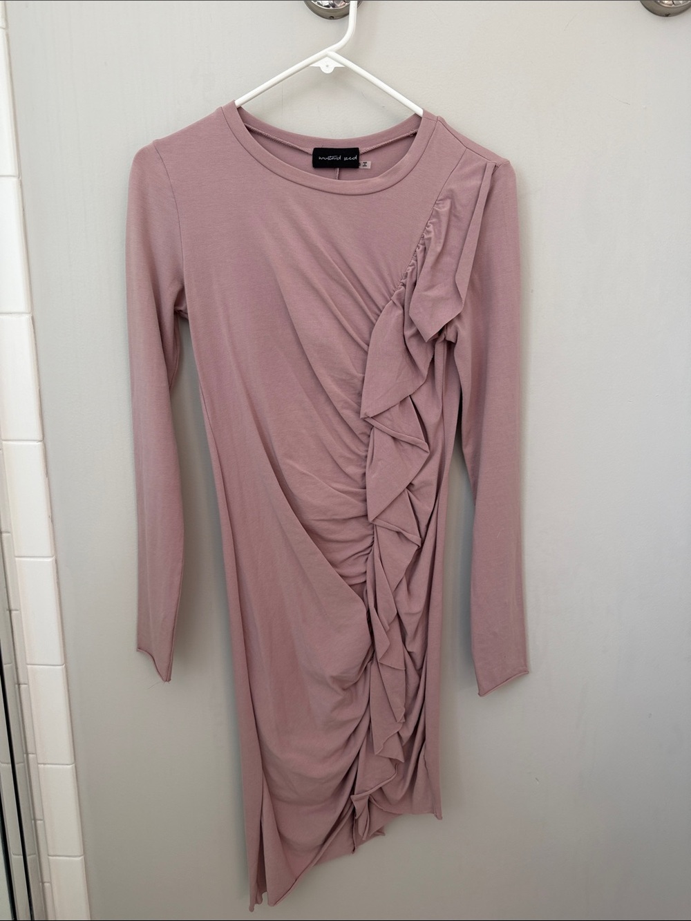 Mustard Seed Dusty Mauve Ruffle Long-Sleeve Dress